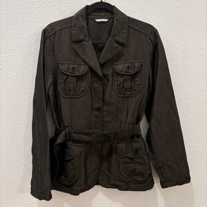 Stefanel | metallic brown flax linen utility jacket blazer belted